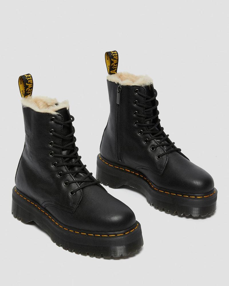 Dr Martens Jadon Leren Faux Fur Gevoerde Platform Winterschoenen Dames Zwart | NL 499ILH